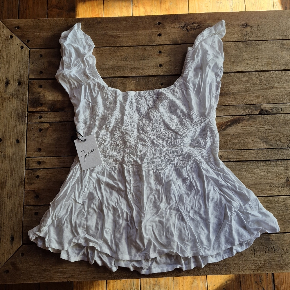 Japna White Ruffle Sleeve Peplum Top - Picture 3 of 3